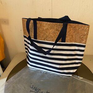 Nautical Striped Tote with Cork Accent – Beach or Market Bag